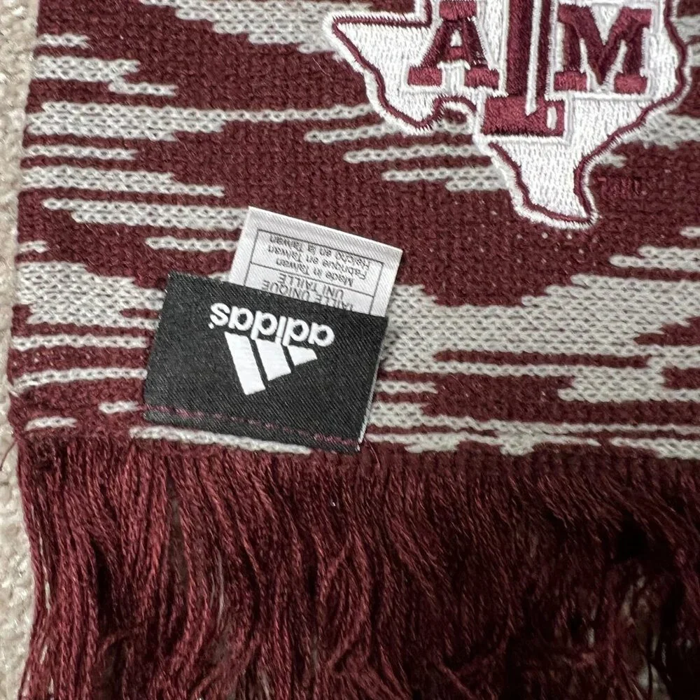 Adidas Unisex One Size Maroon‎ Gray Acrylic Texas A&M Aggies Football Scarf NWT